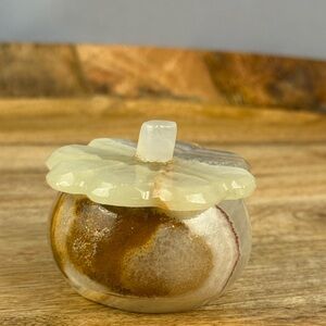 Onyx Stone Trinket Box Small Round Jewelry Jar Marble Look